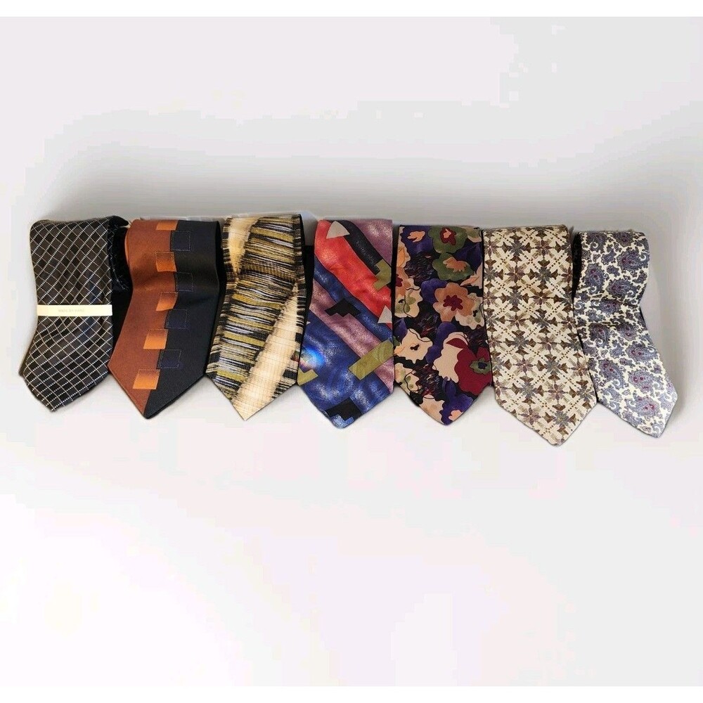 100% Silk Tie Lot – Set of 7 Designer & Abstract Pattern Neckties